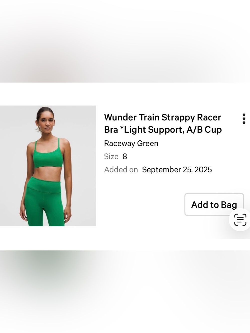 EUC lululemon wunder train strappy green Green racer Sports Bra 8 Kelly green - Picture 2 of 6